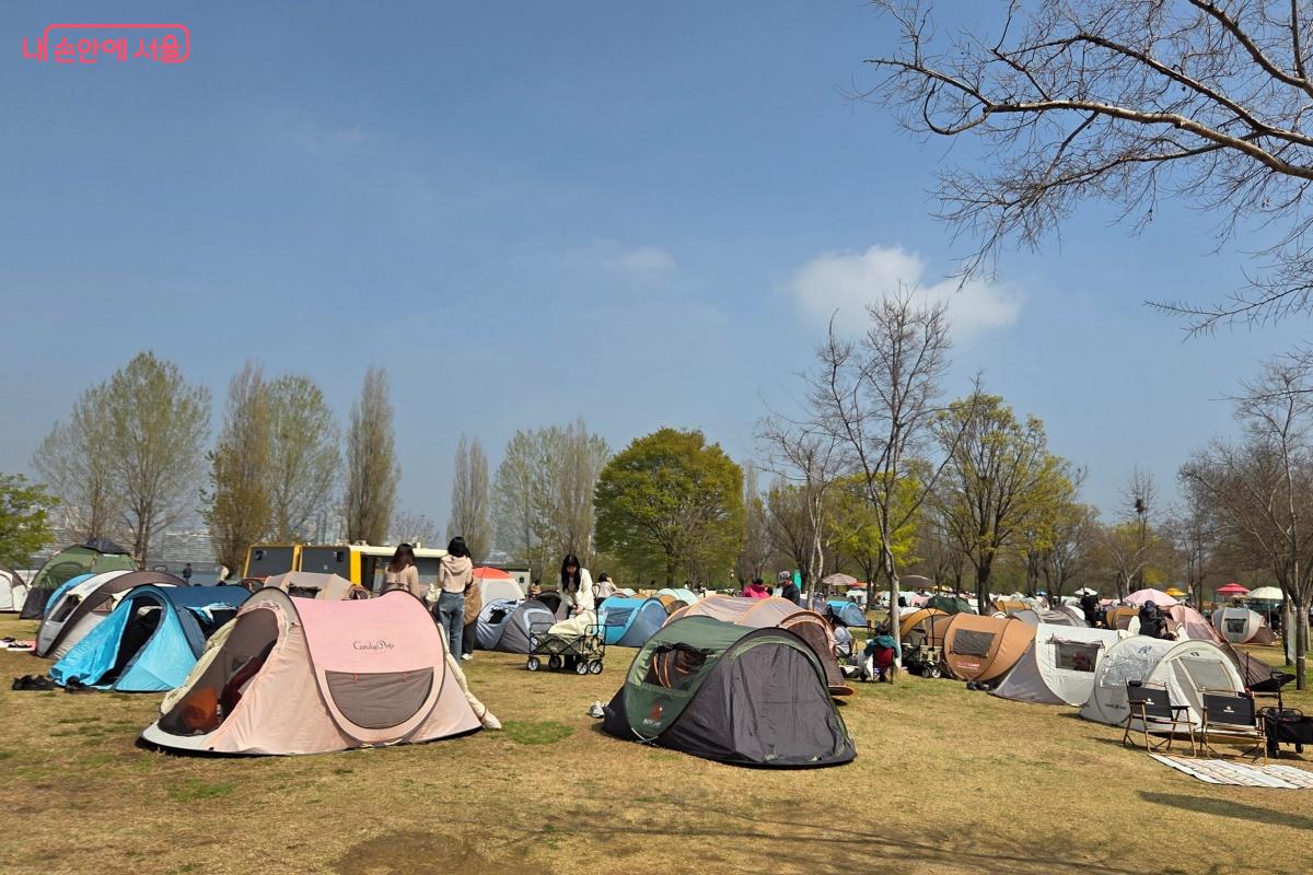 한강공원을 방문해 텐트를 치는 등 각자의 방식으로 즐겼다. &copy;김미선
