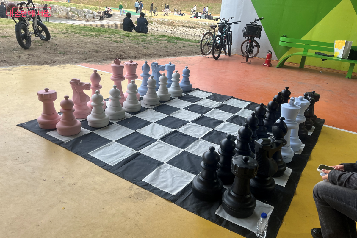 AI 체스를 즐기는 시민들, 벚꽃 속 스마트 체험의 재미 &copy;김연희