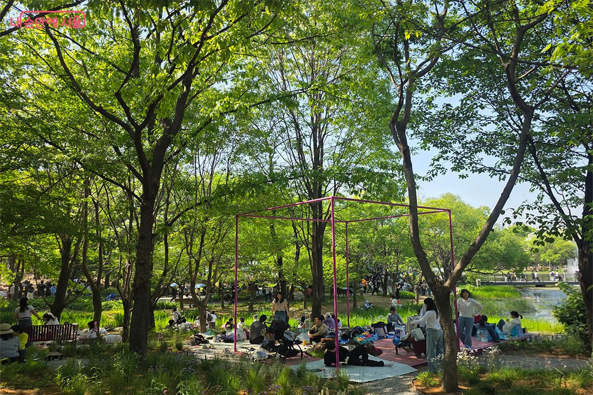 보자기 직조와 핑크색 정자가 어우러진 'PopK정원'ⓒ이정민