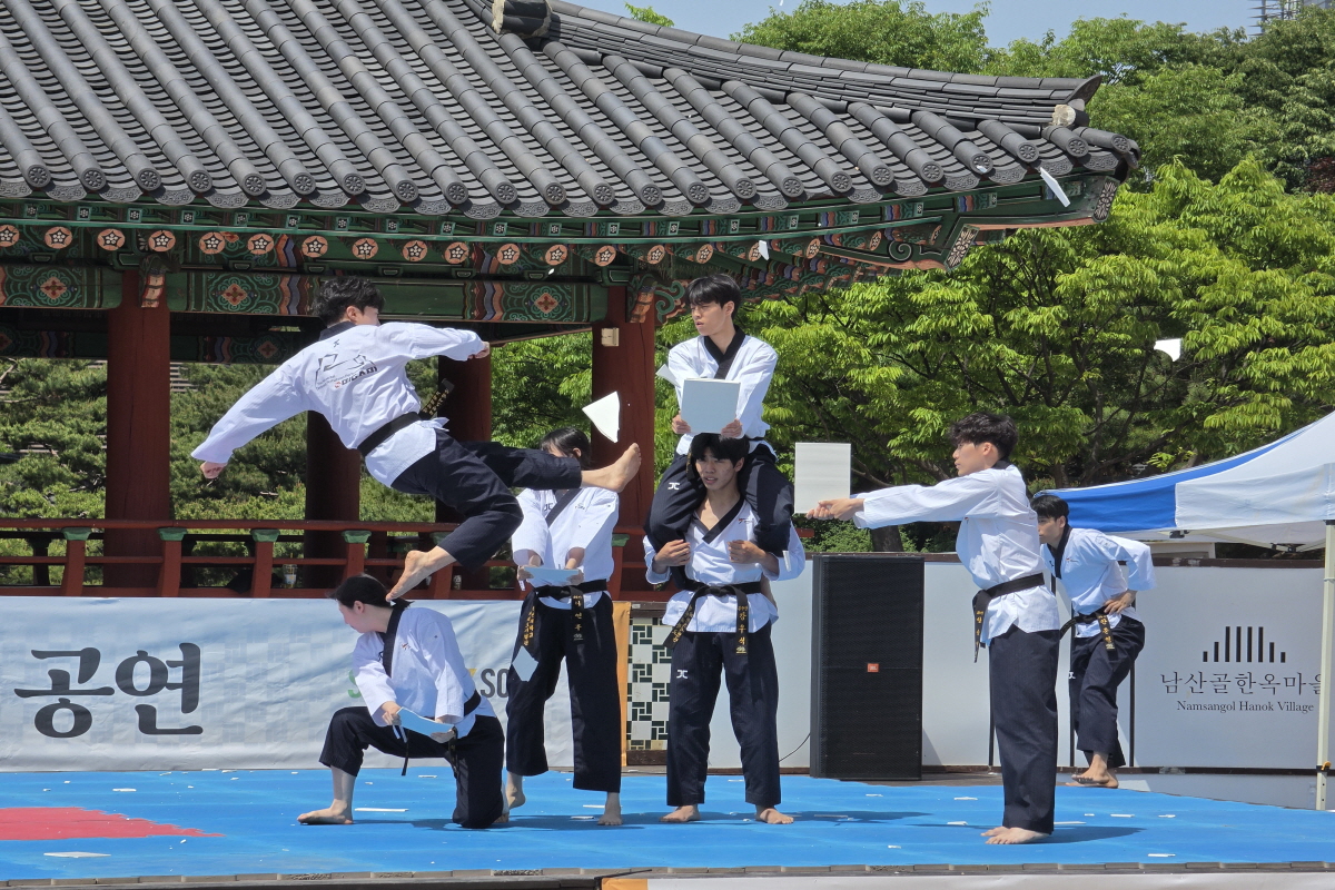 공중회전에 탄성 터졌다! 남산골한옥마을 달군 서울시 태권도 공연 