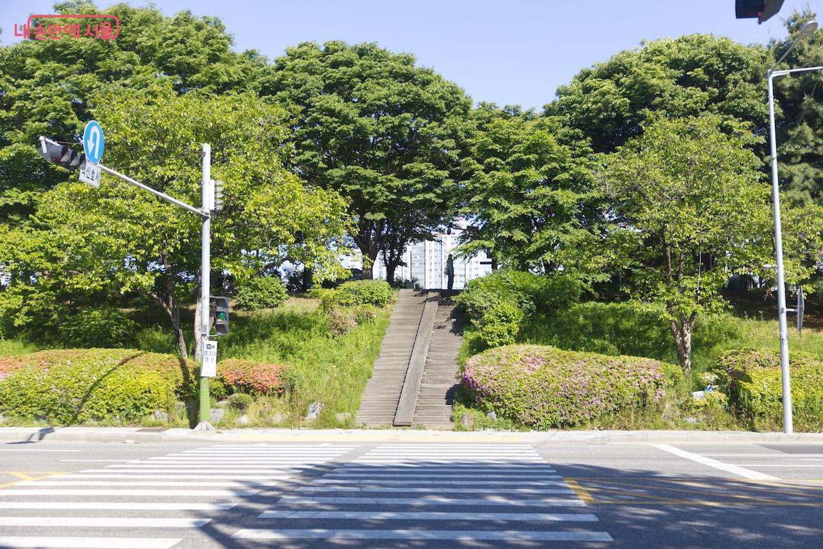 양정고등학교 앞 횡단보도를 통해 안양천 쪽으로 진입하면 된다. &copy;임중빈