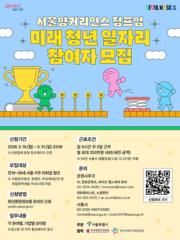 서영커(서울영커리언스) 5단계 점프업-미래 청년 일자리 사업 참여자를 모집한다.