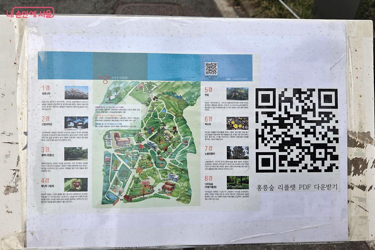 리플릿 대신 편리하게 스마트폰으로 내려받을 수 있는 홍릉숲 가이드 QR코드 &copy;이다현