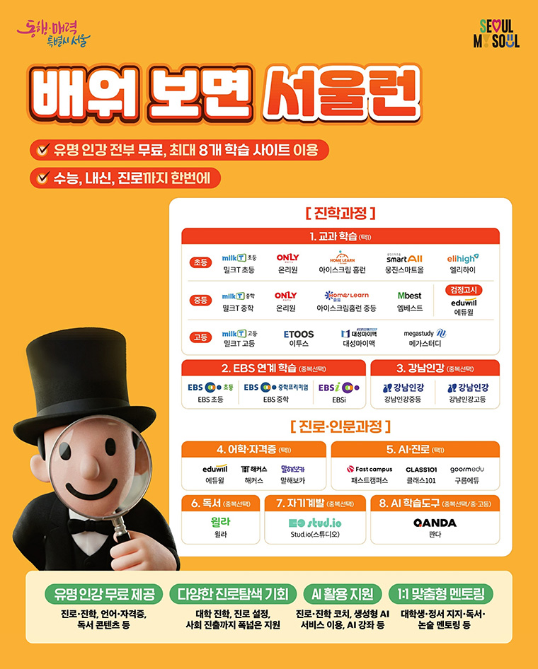 서울런에서는 진학 학습 콘텐츠뿐만 아니라 진로·어학 콘텐츠 등 다양한 사이트를 들을 수 있다. ©서울런