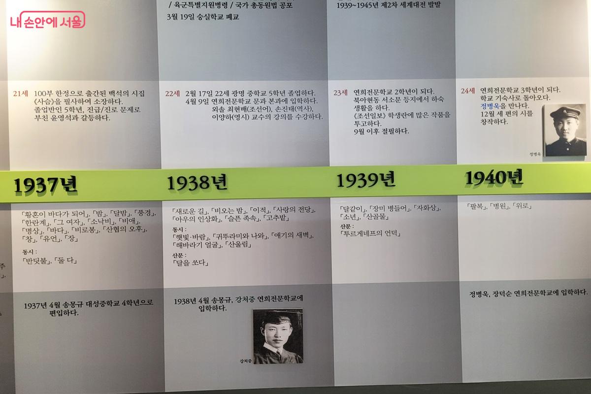 연보를 통해 윤동주 시인의 생애와 주요 작품 활동을 살펴볼 수 있다. &copy;조연