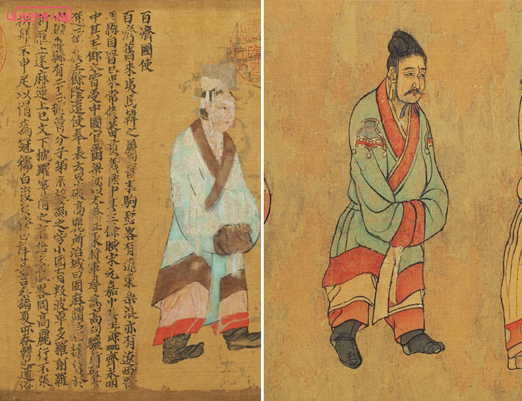 이번 전시에서는 &lsquo;양직공도&rsquo;(좌), &lsquo;왕회도&rsquo;(우)를 통해 백제인의 복식 등도 시각적으로 보여준다.