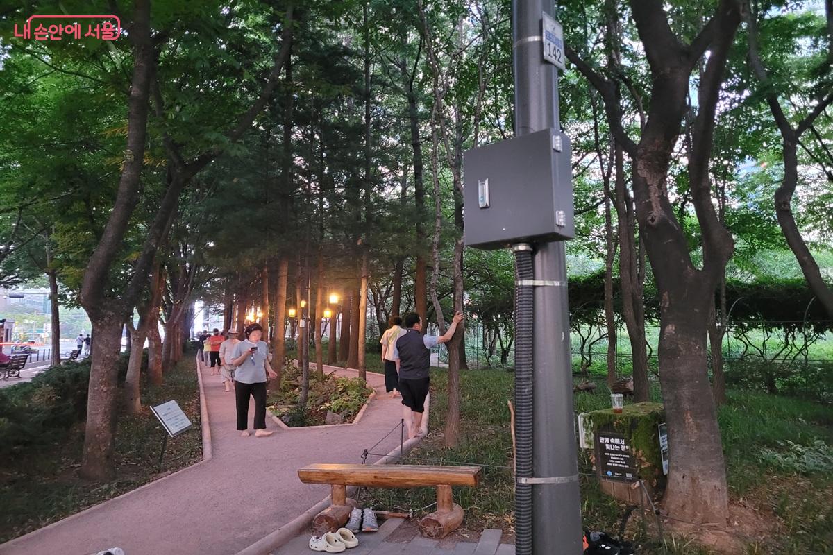 보라매공원 맨발걷기 길에서 맨발로 산책하는 시민들