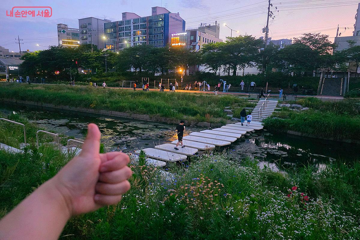 서울물빛나루 7호 불광천 쉼표를 걸으며 챌린지로 따봉 인증을 했다. ©이정민