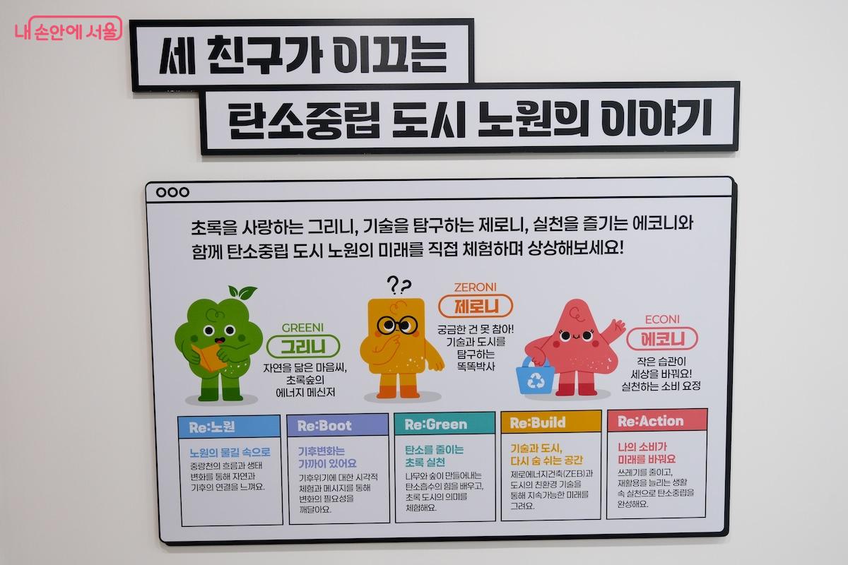 그리니, 제로니, 에코니라는 재밌는 3명의 캐릭터가 반겨준다