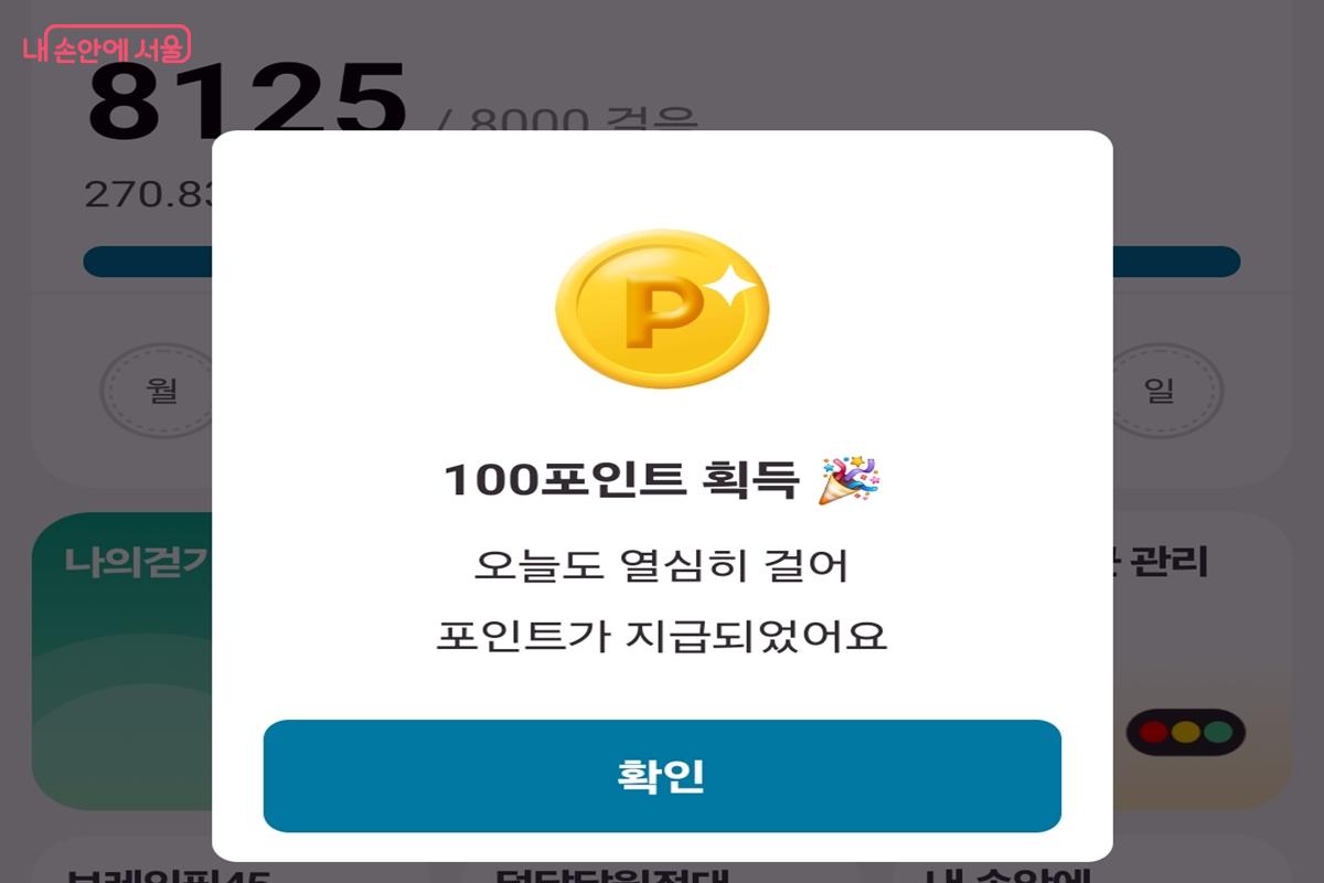 어느덧 8,000걸음을 걸어 손목닥터9988에서 100포인트를 획득했다. &copy;서울시