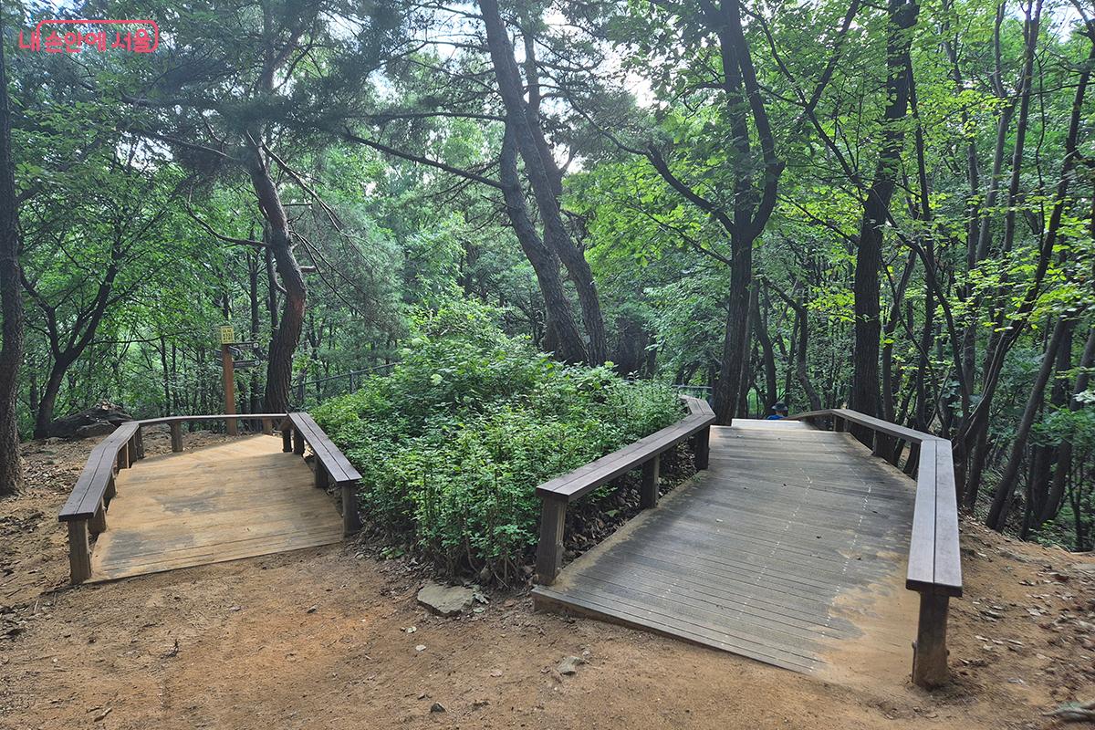 대모산 정상으로 이어지는 목재 데크길 ©정향선