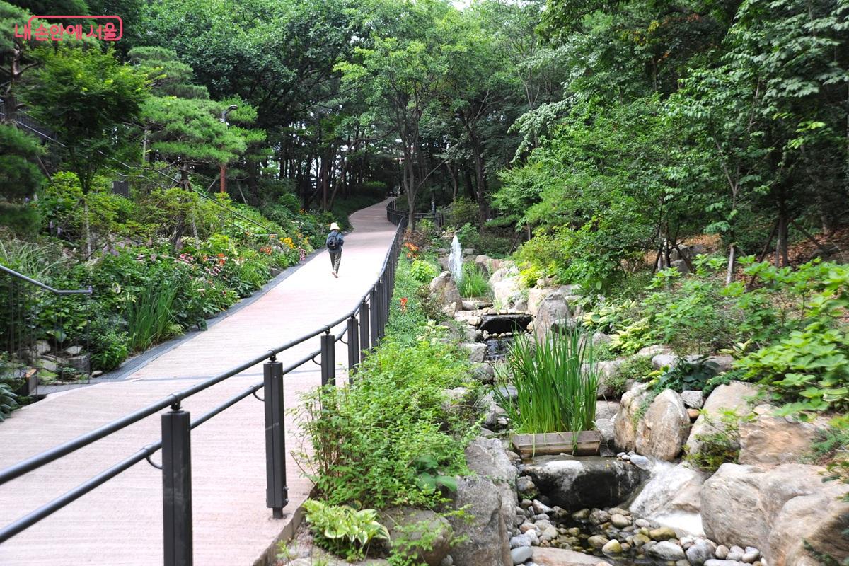 계곡에 설치된 노후 콘크리트 수로를 친수 여가 공간으로 복원한 오동근린공원 물빛정원 ©조수봉