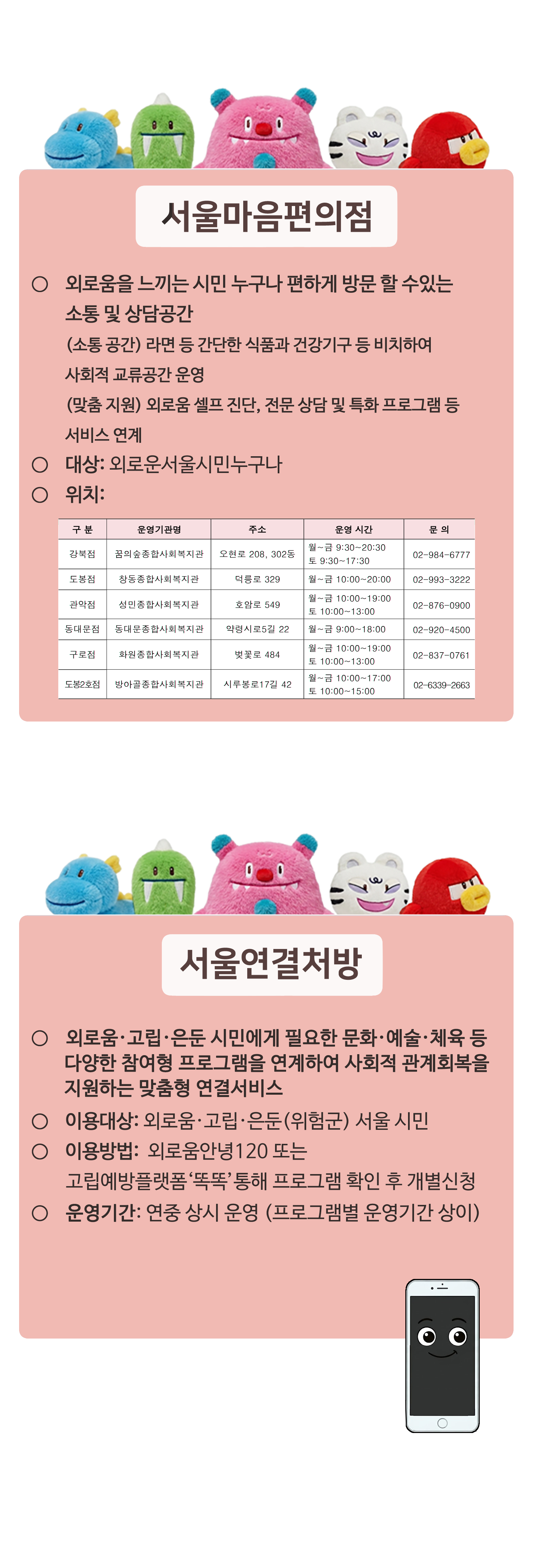 <서울마음편의점>, <서울연결처방>