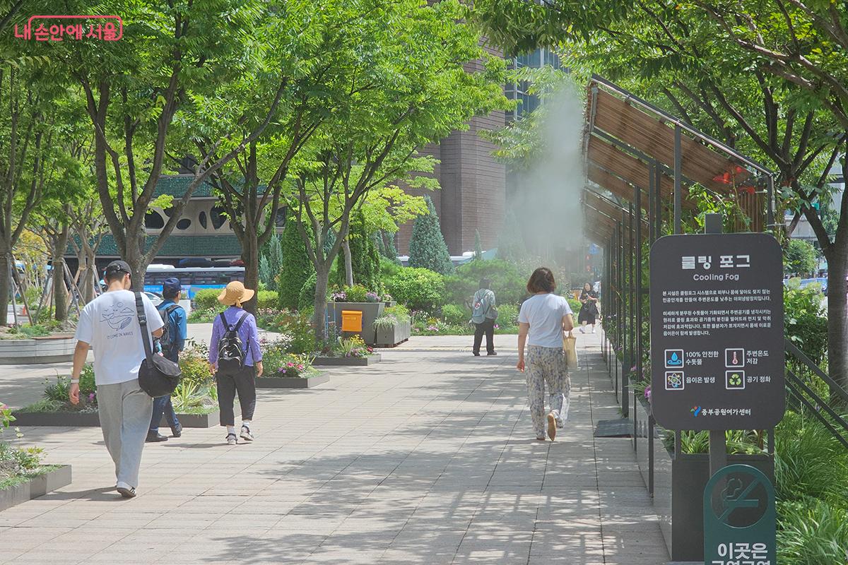  시청 앞 서울광장에 설치된 시원한 쿨링포그(Cooling Fog) ⓒ오도연