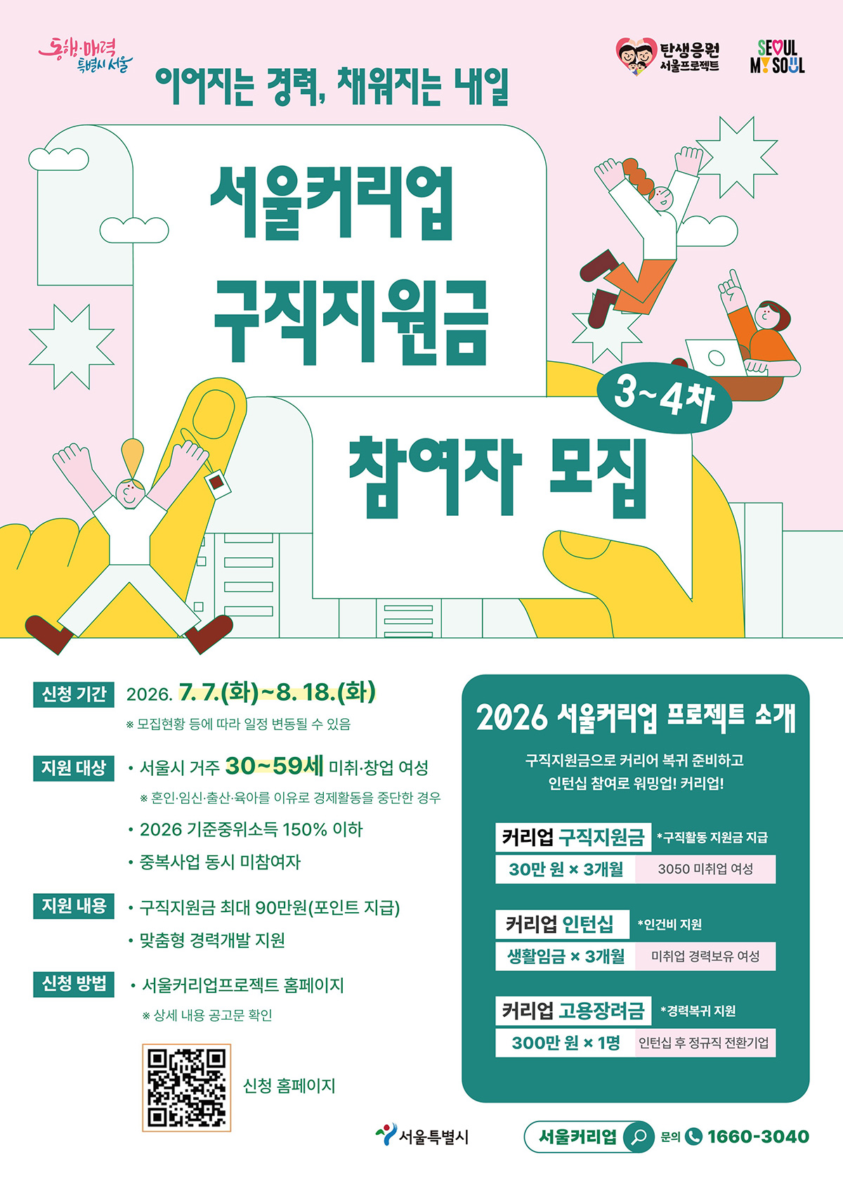 서울시가 미취창‧업 여성을 대상으로 ‘서울커리업 프로젝트’ 신청을 7일부터 접수한다.