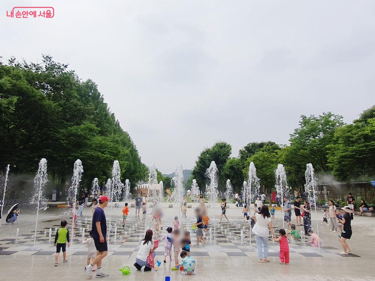 서울숲 바닥분수는 100개의 노즐에서 다양한 높이와 형태의 물줄기가 연출된다.  &copy;엄윤주