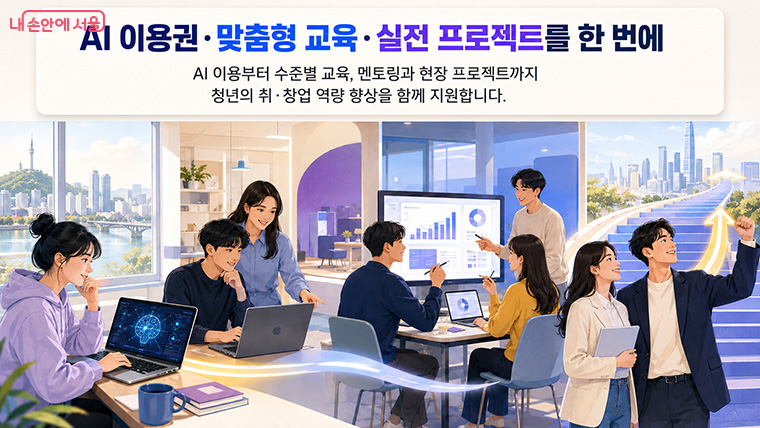 &lsquo;서울 청년 AI 사다리&rsquo; 지원은 AI 이용권, 교육, 취업까지 아우르는 정책이다.