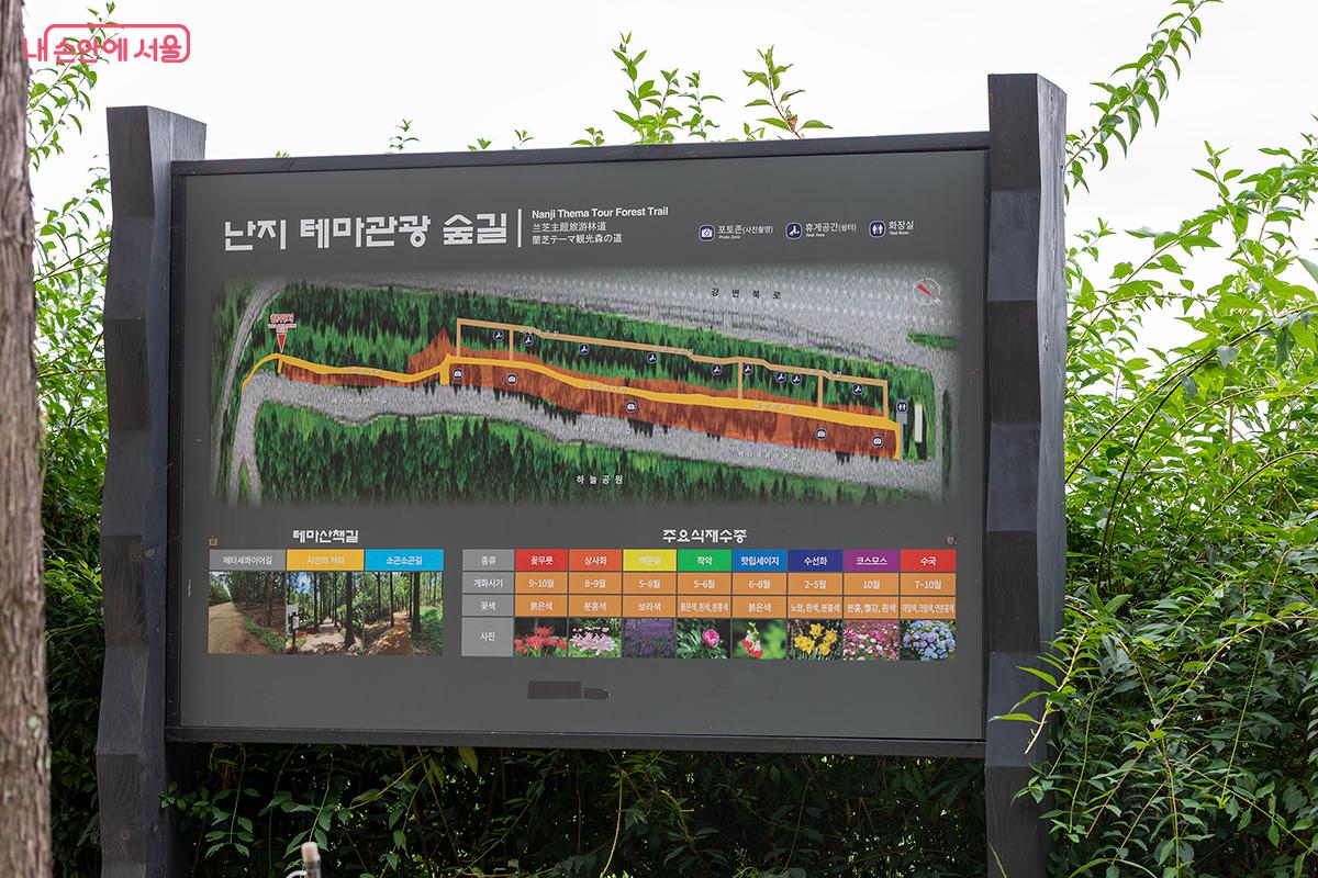 난지 테마관광 숲길은 하늘공원 주변을 따라 조성된 산책로로, 계절별 식물과 테마 구간을 즐길 수 있다. ©문청야