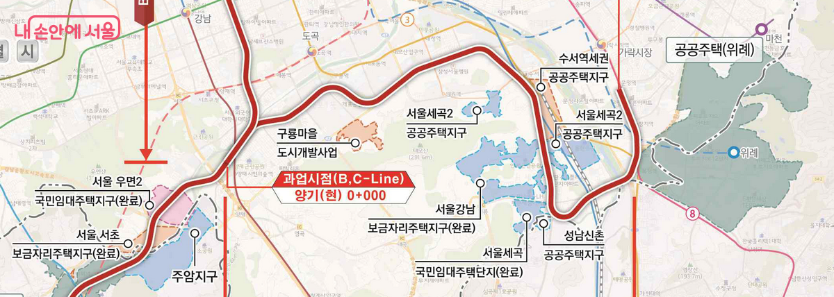 신규 개발지역을 동서로 고르게 지나가는 위례과천선 &copy;국토교통부