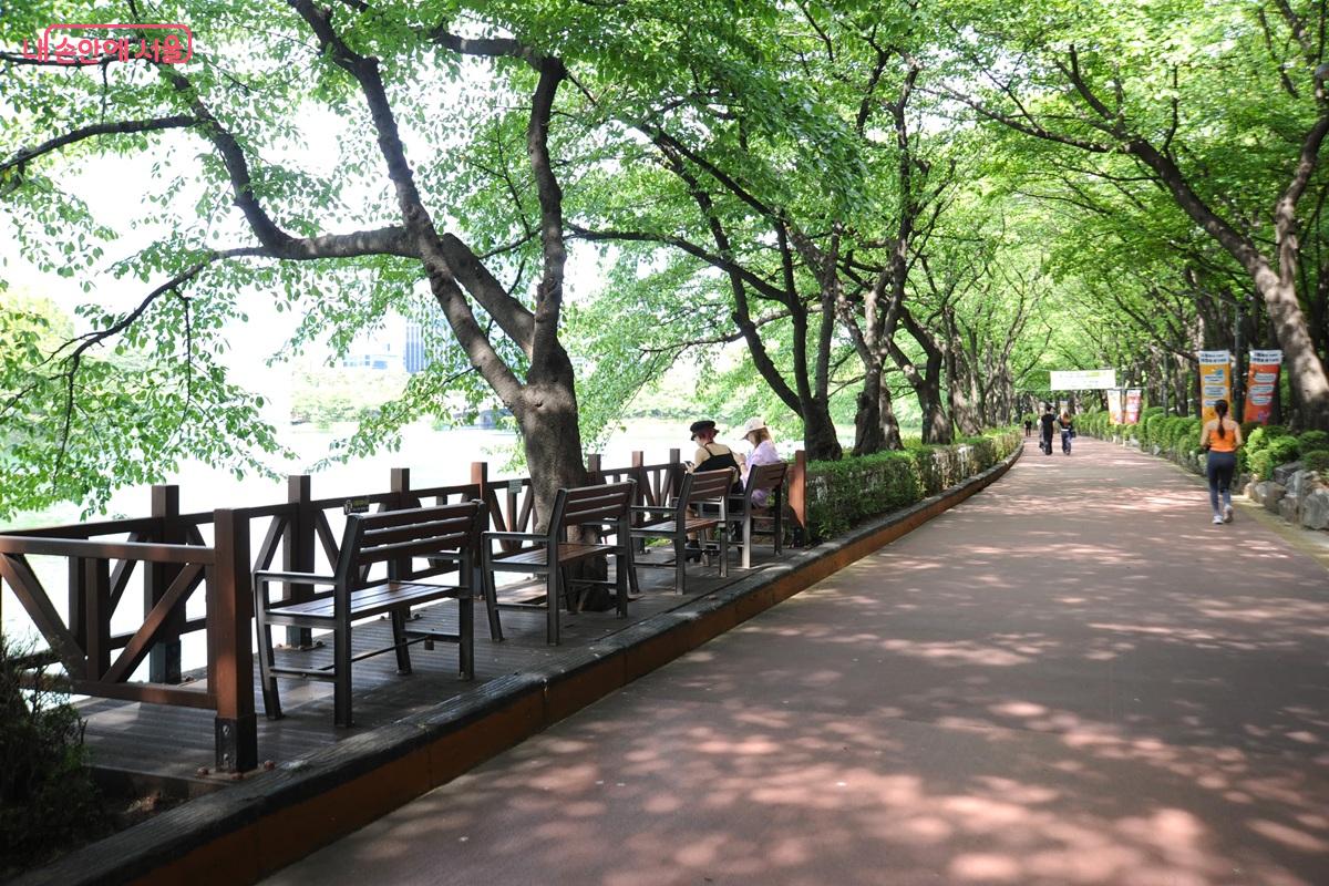 석촌호수는 동&middot;서호 모두 둘레 산책길이 조성돼 있다. &copy;조수봉