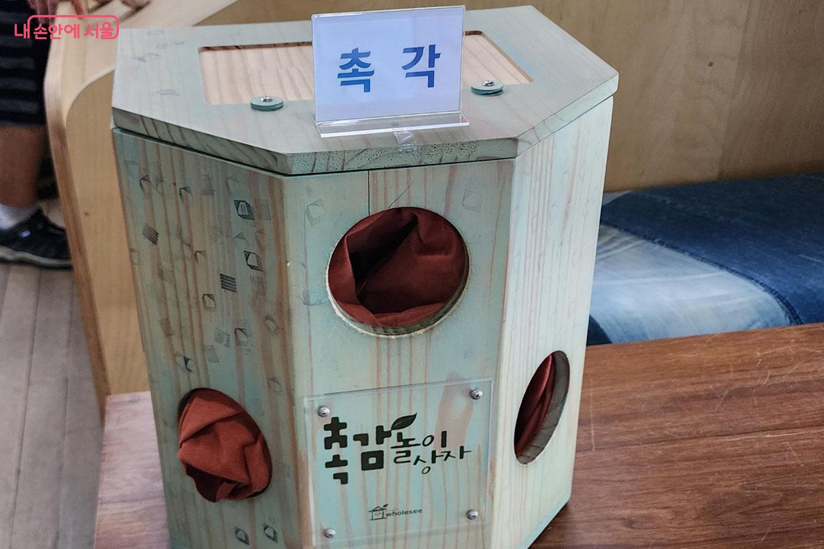 상자 속에 손을 넣어 무엇이 들어 있는지 촉감으로 맞히는 촉각놀이상자 &copy;이진숙   