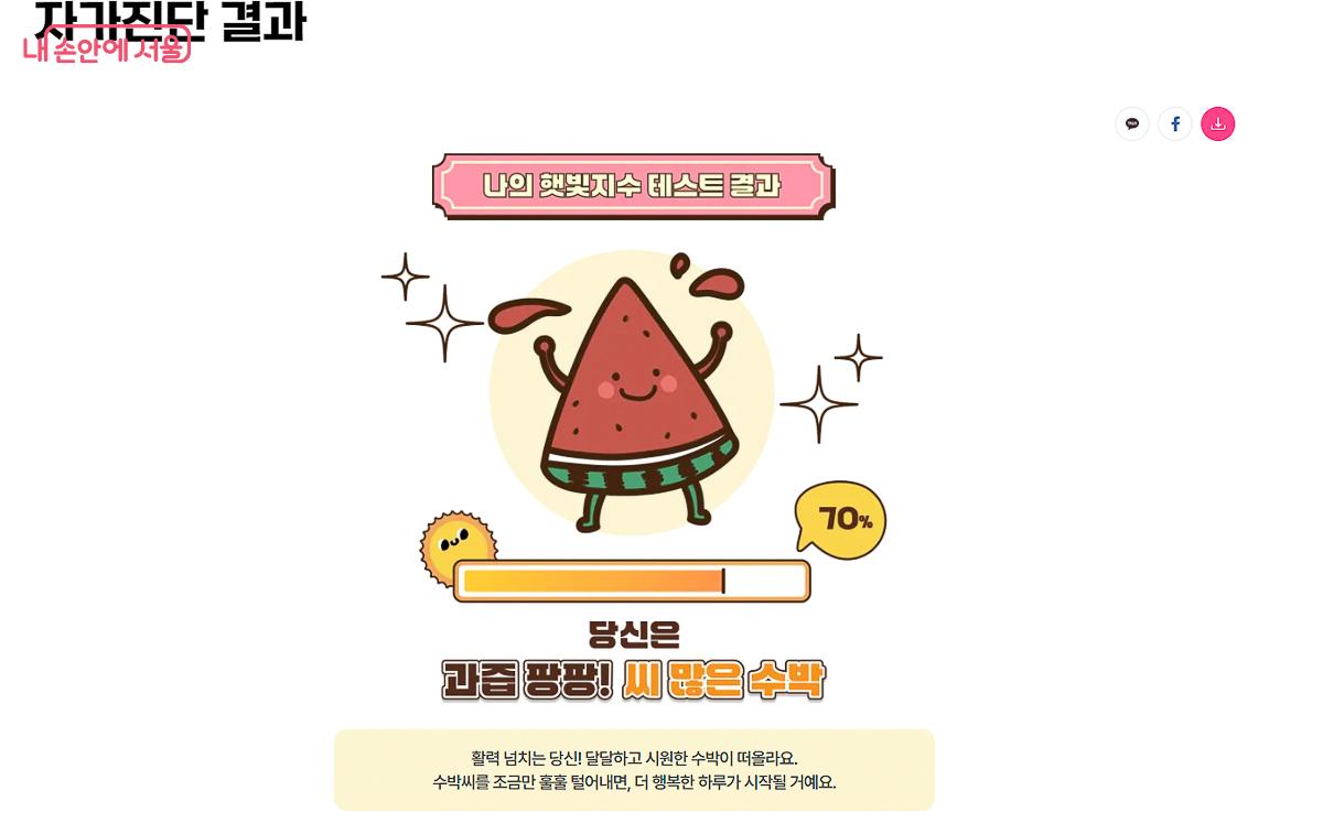 12개의 자가진단 설문을 마치면 테스트 결과가 나온다. &copy;서울시