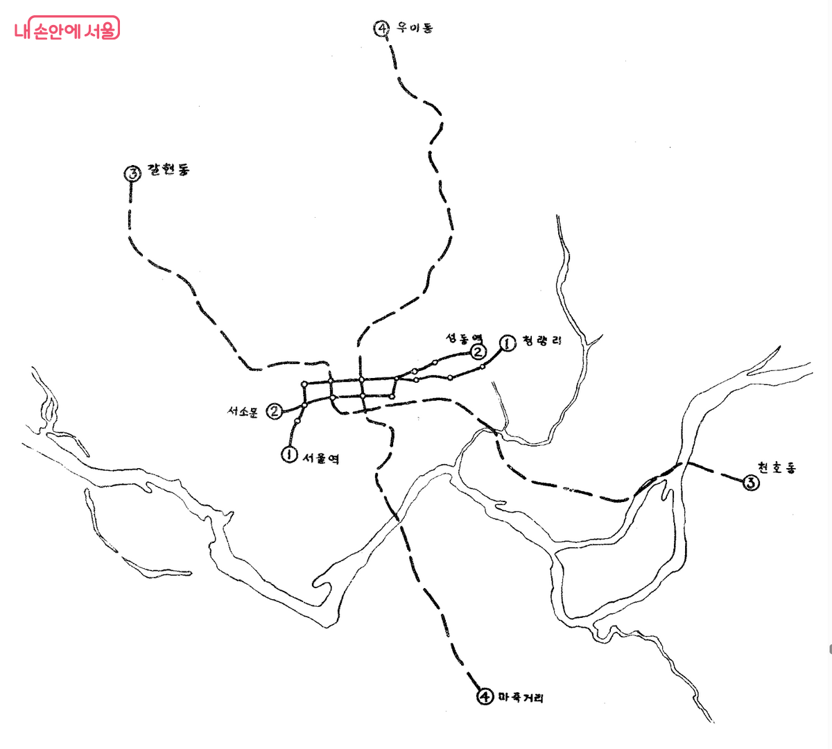 <서울도시기본계획 '66>의 서울지하철 계획노선도 ©서울시