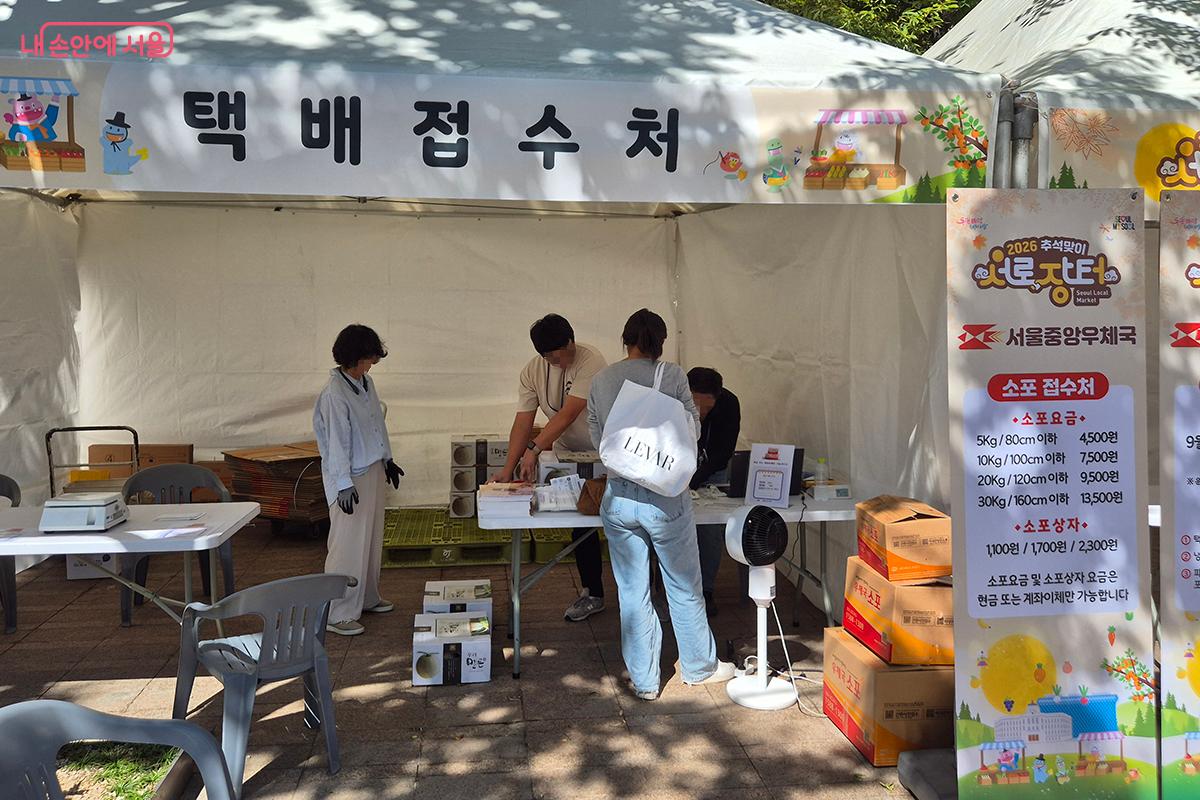 구매한 물품을 광장에서 바로 집으로 보낼 수 있는 우체국 택배 서비스
