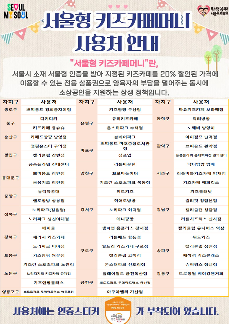 서울형 키즈카페머니 사용처