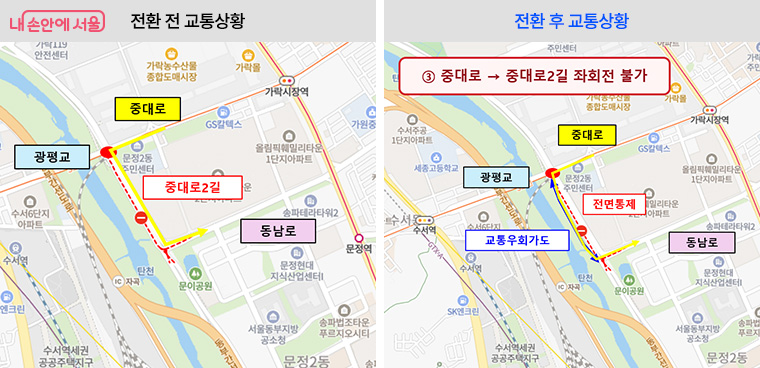 ③ 중대로에서 중대로2길 진입 불가