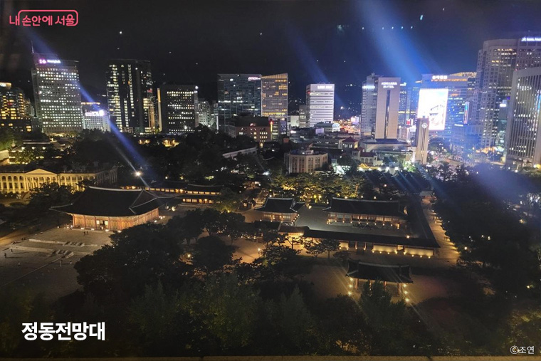 정동전망대에서 내려다본 덕수궁 전각과 서울 도심 야경