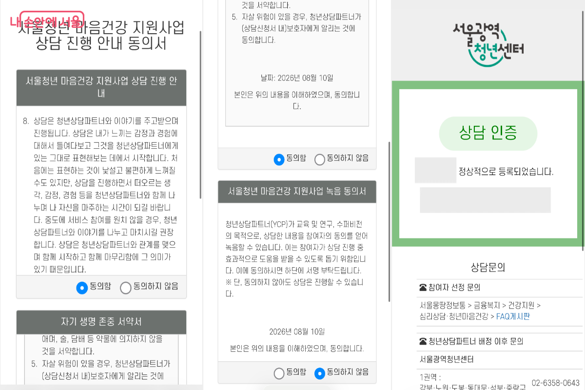 본격적인 상담 시작 전 안내와 동의가 이루어진다. ©서울광역청년센터 누리집