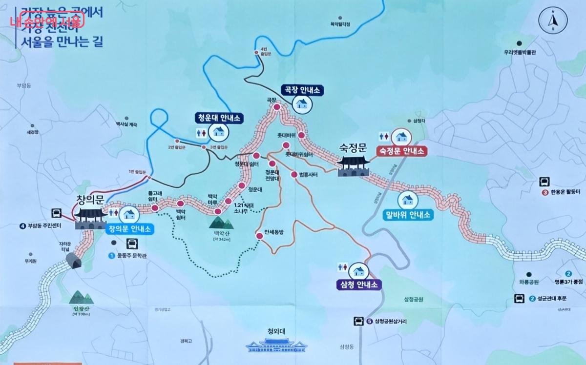 점선으로 표기된 탐방로가 이번에 신규 개방한 1,32km 코스다. ©현장 안내문
