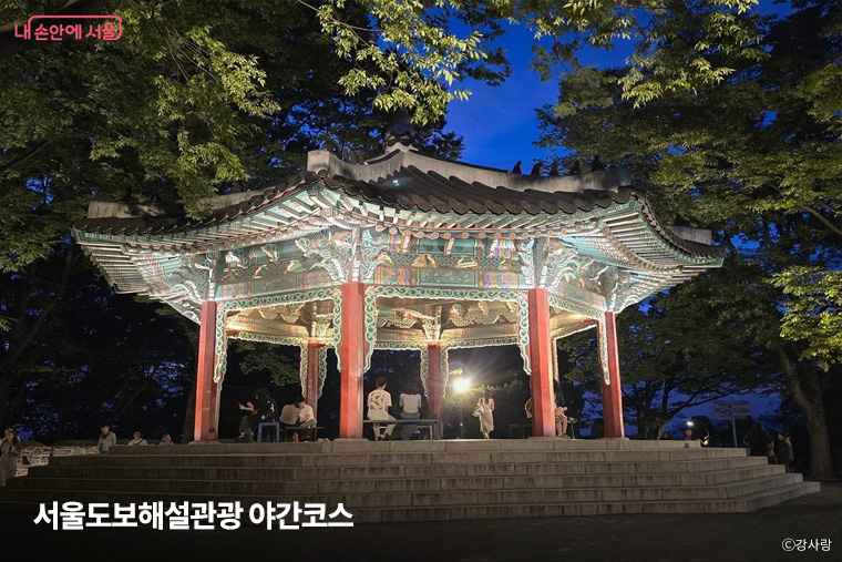조명이 은은하게 빛나는 남산 팔각정
