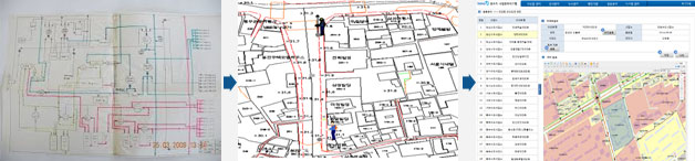 기존 아파트(청사진 관리) ▶ 신규 아파트(CAD파일 관리) ▶ GIS 입력 화면