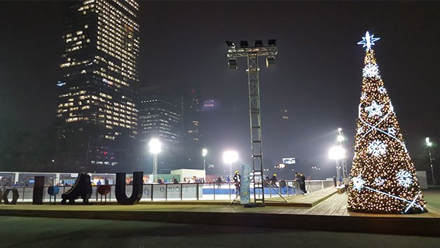야간에 개장하고 있는 여의도공원 스케이트장의 모습