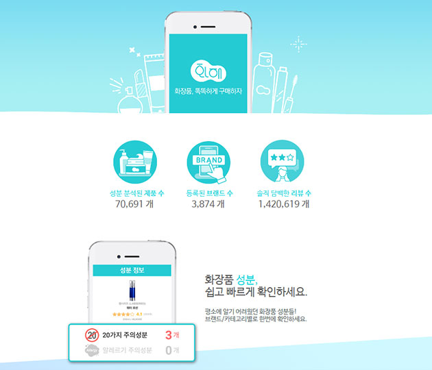 화장품 성분을 찾아볼 수 있는 `화해 앱`(www.hwahae.co.kr)