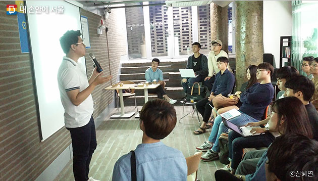 벤디스 조정호 대표가 서울창업카페에서 강연을 하고 있다. ⓒ신혜연