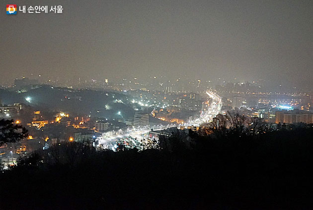 남산 팔각정으로 올라가는 길 내려다 본 서울의 풍경