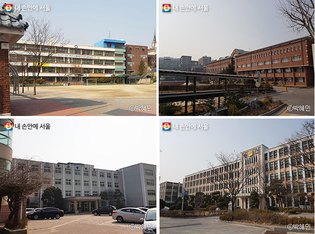 혜화초등학교(상단 좌), 서울과학고등학교(상단 우), 경신중학교(하단 좌), 경신고등학교(하단 우) ⓒ박혜민