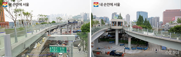 길게 뻗은 `서울로7017` 모습 ⓒ장은희(좌), ⓒ문청야(우)