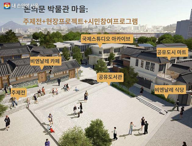 2017 서울도시건축비엔날레 주제전이 개최되는 돈의문박물관. 행사 기간 동안 도시환경 대안을 실험하는 식당과 카페, 공유를 주제로 한 도서관과 마트 등도 함께 운영될 예정이다.