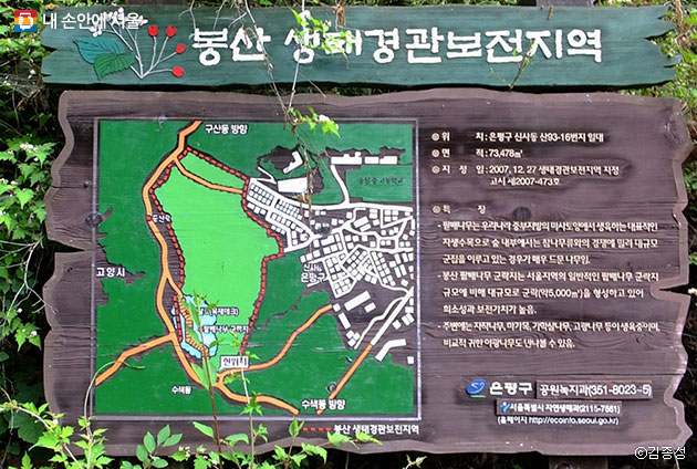 2007년, 서울시에서 지정한 봉산 생태경관보전지역 내에 팥배나무 숲이 있다 ⓒ김종성