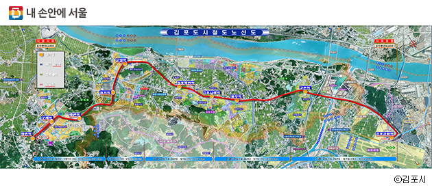 우이신설선처럼 2량 1편성 무인운전으로 운행될 김포도시철도 노선도.