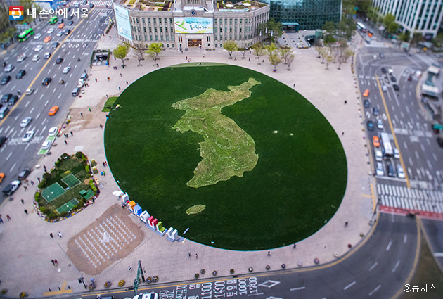 서울광장에 조성된 한반도 모양 ‘평화의 꽃밭’