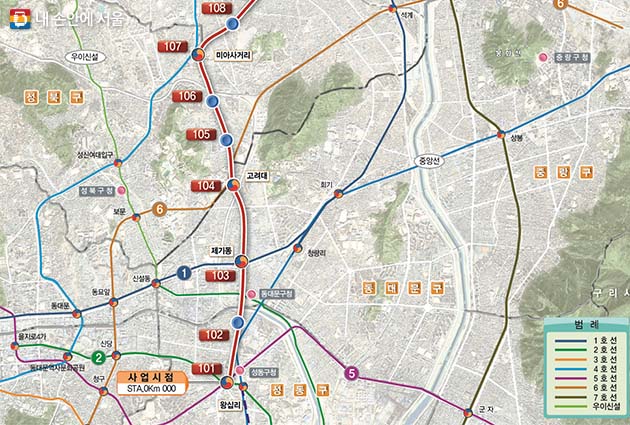 동북선 도시철도 민간투자사업 노선도(☞ 이미지 클릭 크게보기)
