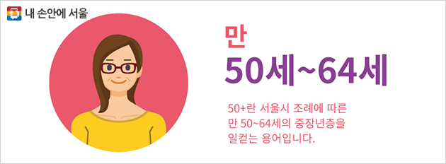 ‘50플러스세대(50+세대)’란 서울시 조례에 따른 만 50~64세의 중장년층을 가리키는 용어이다.