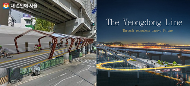 우수작 [어두운 노원의 중심을 밝게 비추다](좌), [The Yeongdong Line ; Through Yeongdong daegyo Bridge](우)