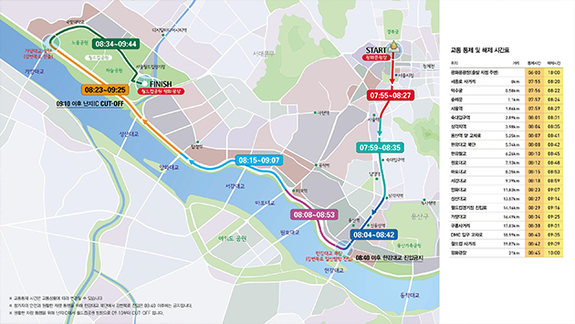 2019 서울자전거대행진 코스 및 교통 통제·해제 시간표(☞ 이미지 클릭 크게보기)