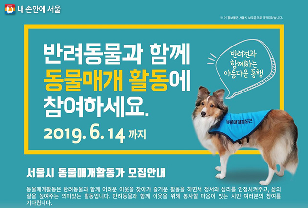 반려동물과 함께 동물매개 활동에 참여하세요 2019.6.14까지 서울시 동물매개활동가 모집안내